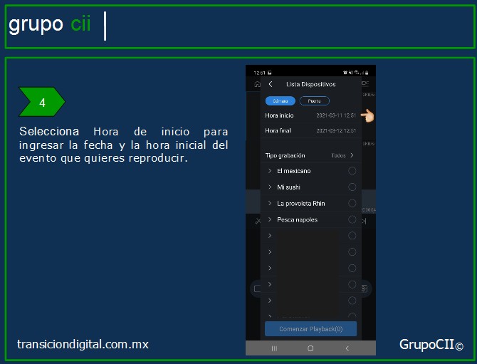 Horario de inicio